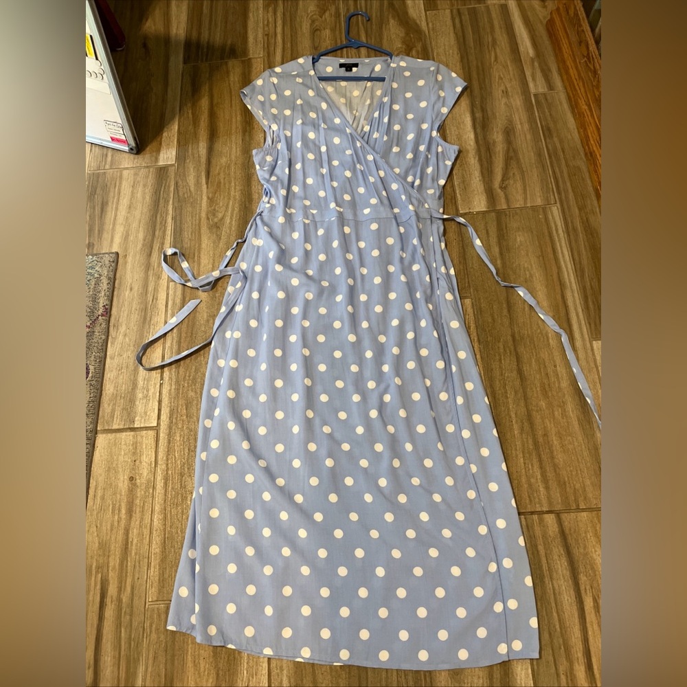 J. Crew Light Blue Polka Dot Dress XL w/ Side Tie for Wrap